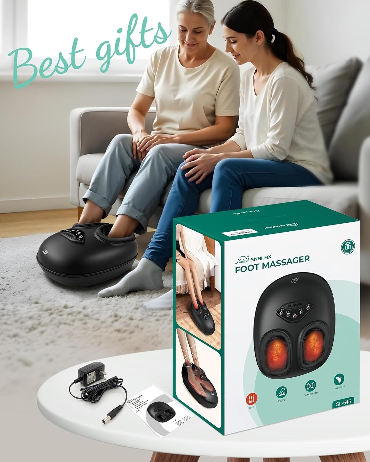 Shiatsu Foot Massager w Heat Deep Kneading Compression Vibration Fits Size 14