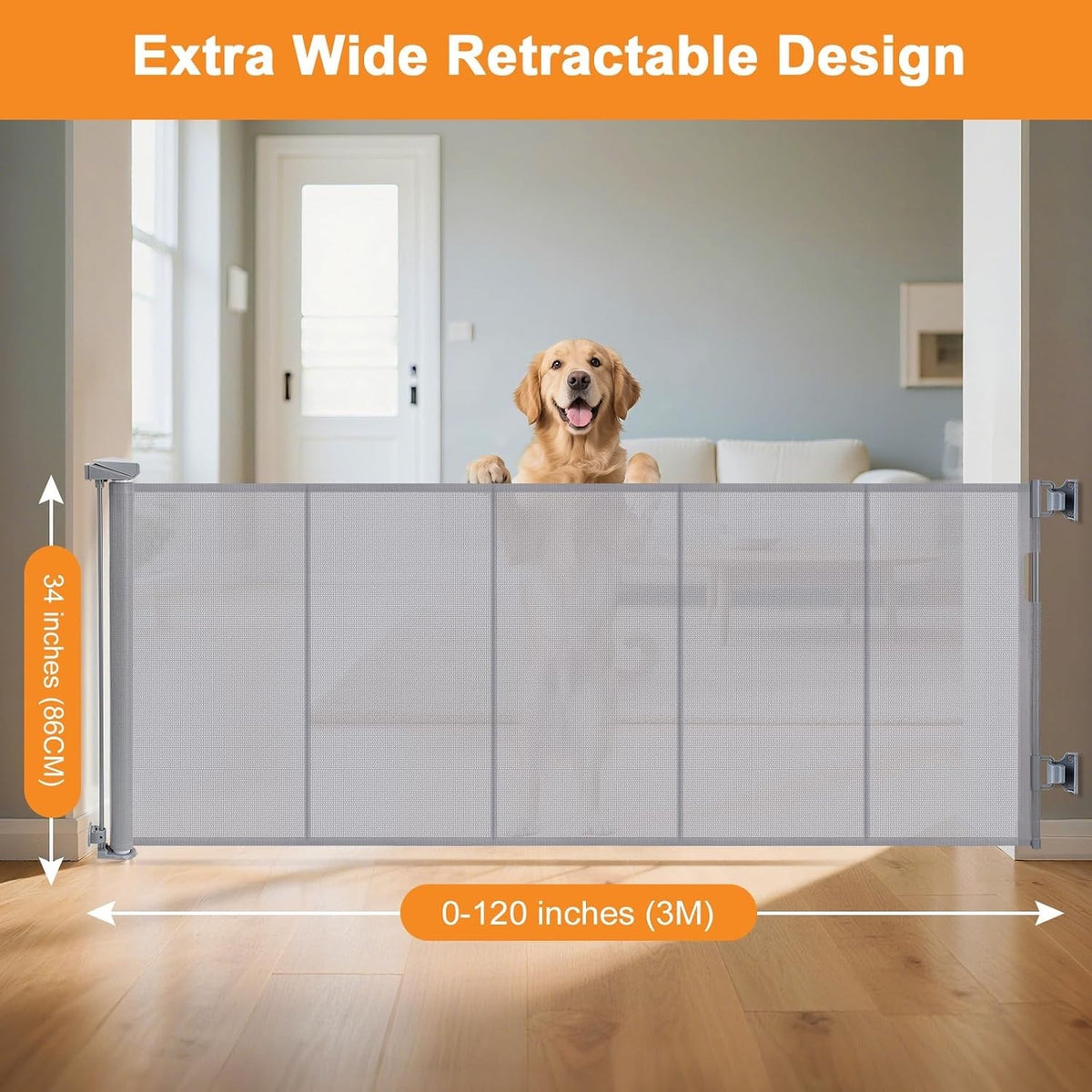 Extra Wide Retractable Baby Pet Gate 3m Indoor Outdoor One Hand Safety Barrier