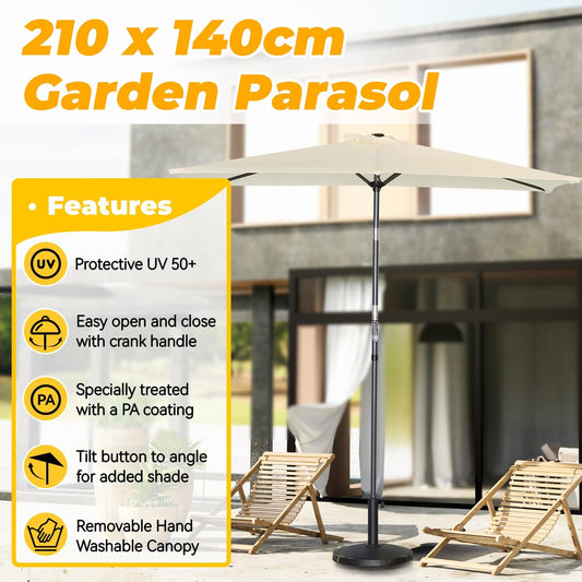 Garden Parasol Umbrella 210x140cm Crank Tilt Patio Sun Shade Cream