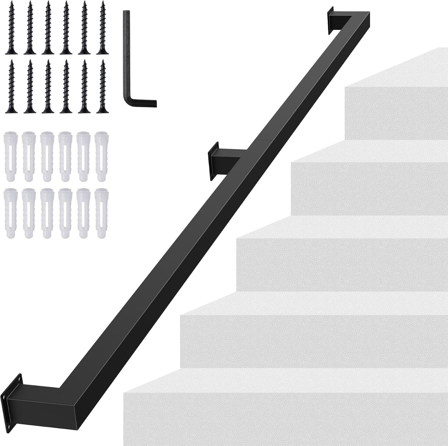 Wall Mounted Stair Handrail Carbon Steel Non Slip Indoor Outdoor Black