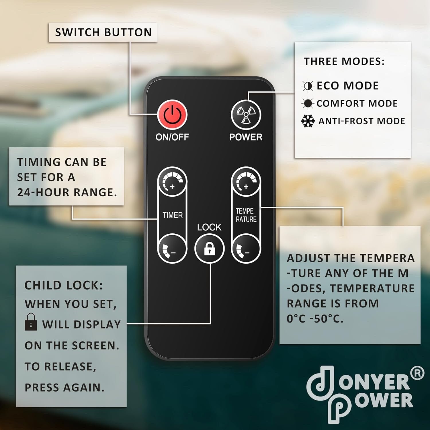 DONYER POWER 1500W Convector Heater Glass Front Ultra Thin