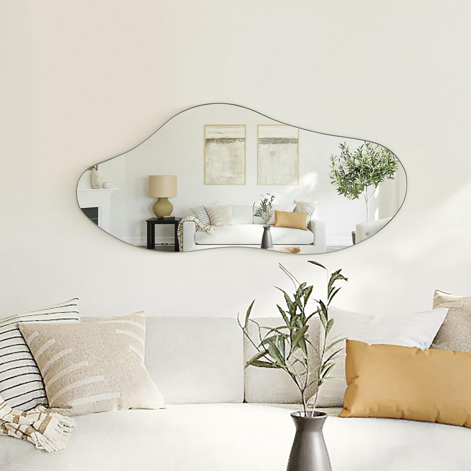 Ymahizax Irregular Wall Mirror Black 98x45cm Decorative Hanging Mirror Bedroom