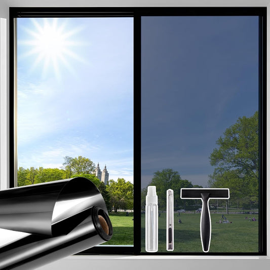 Window Privacy Film One Way Mirror 90x300cm Black Silver Reflective UV Heat Tint