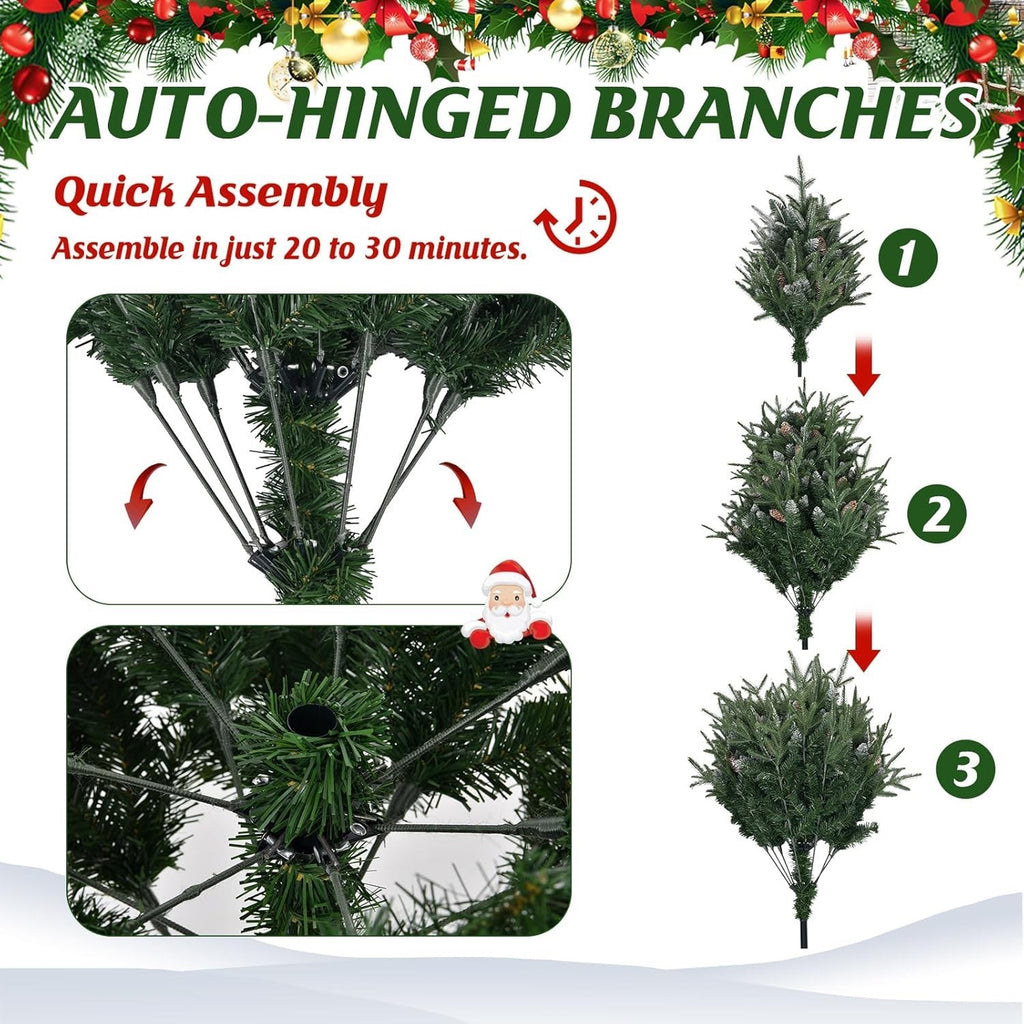 180cm Snow Flocked Artificial Christmas Tree PE PVC Pinecones Wood Stand