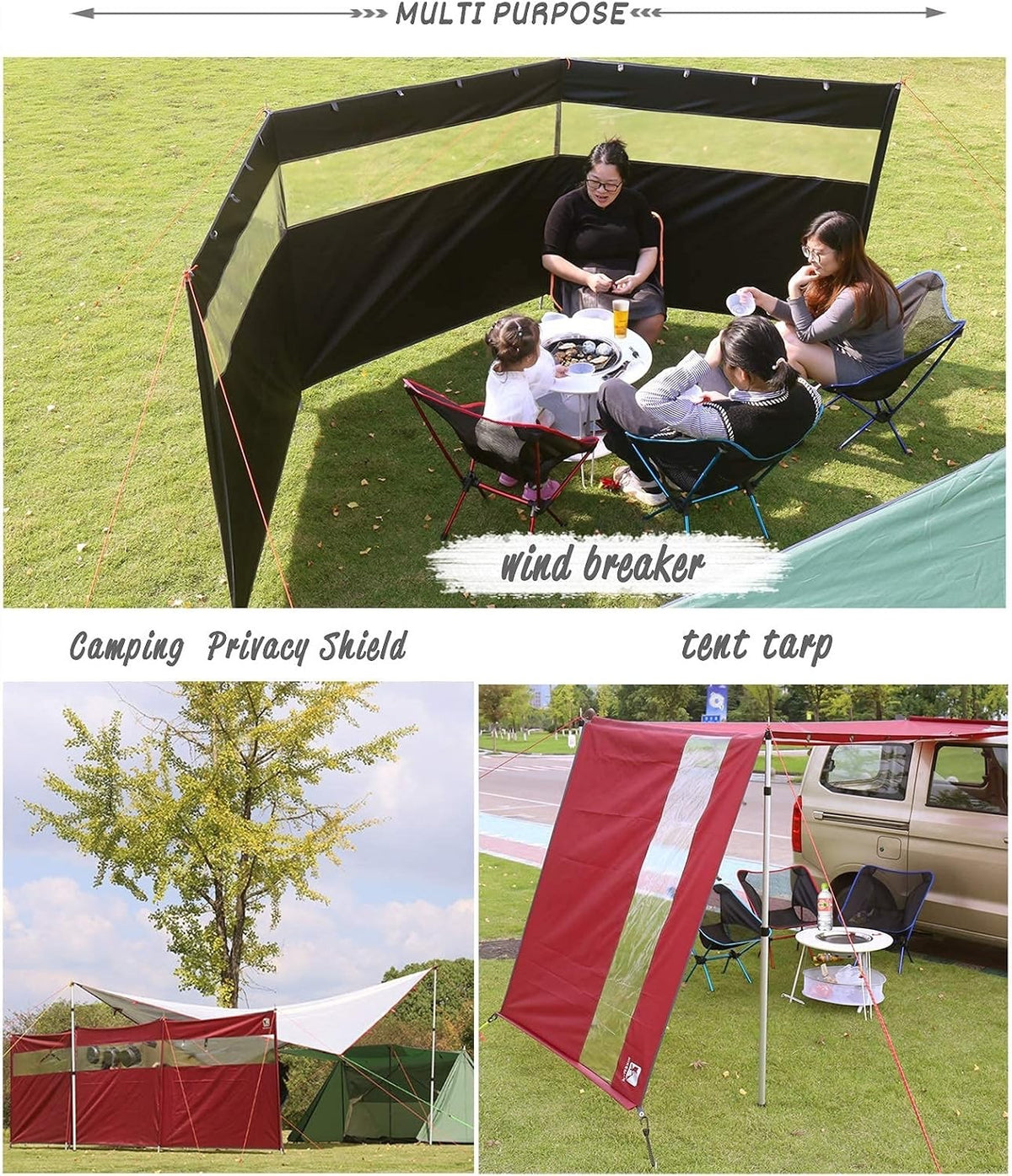 Camping Windbreak 4.4m Outdoor Privacy Shelter Oxford Iron Black HIKEMAN Tarp