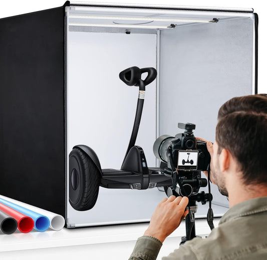 Photo Light Box 80cm Portable Foldable Studio Tent LED Dimmable 4 Backdrops