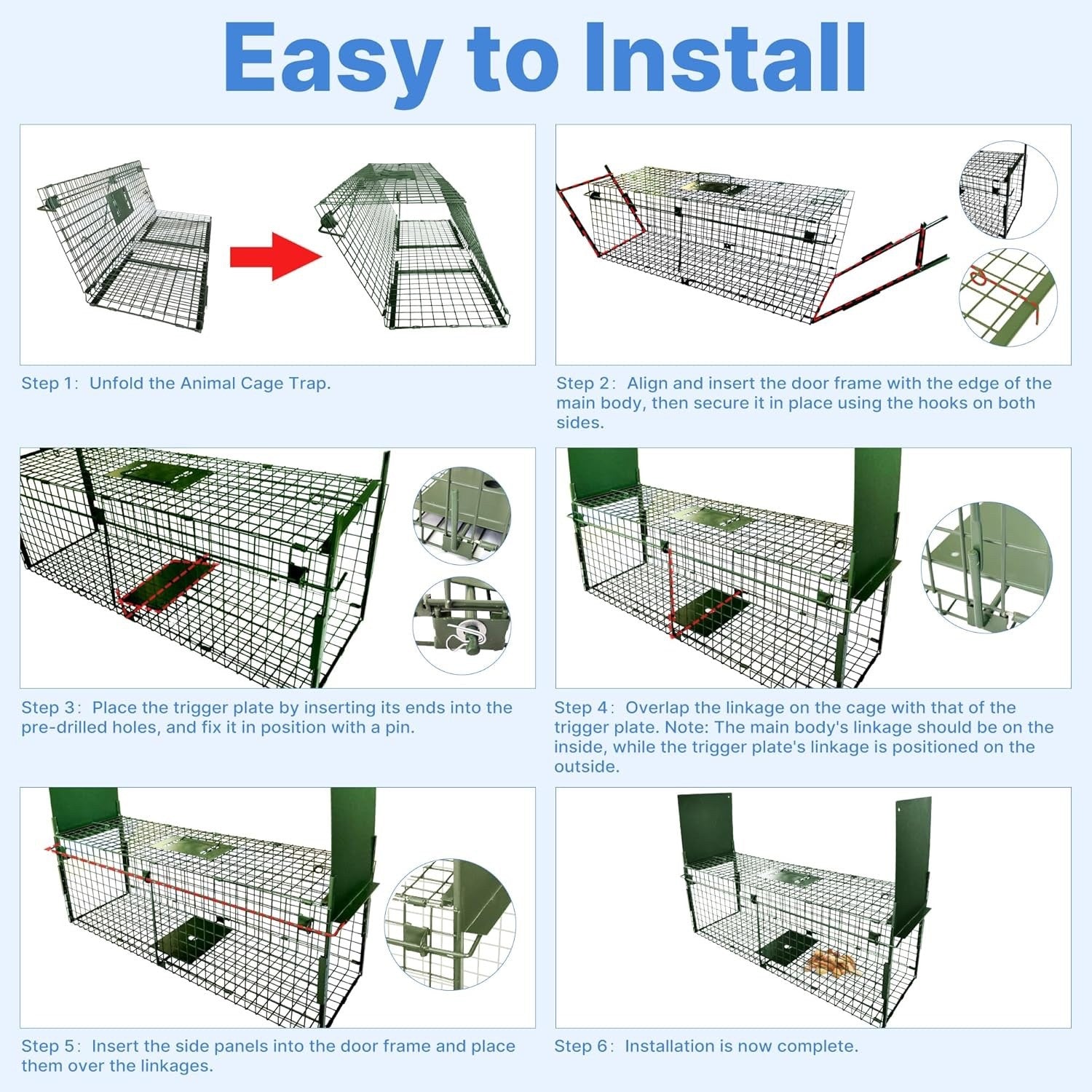 Humane Live Animal Trap Double Door Metal Cage 100x29x30cm
