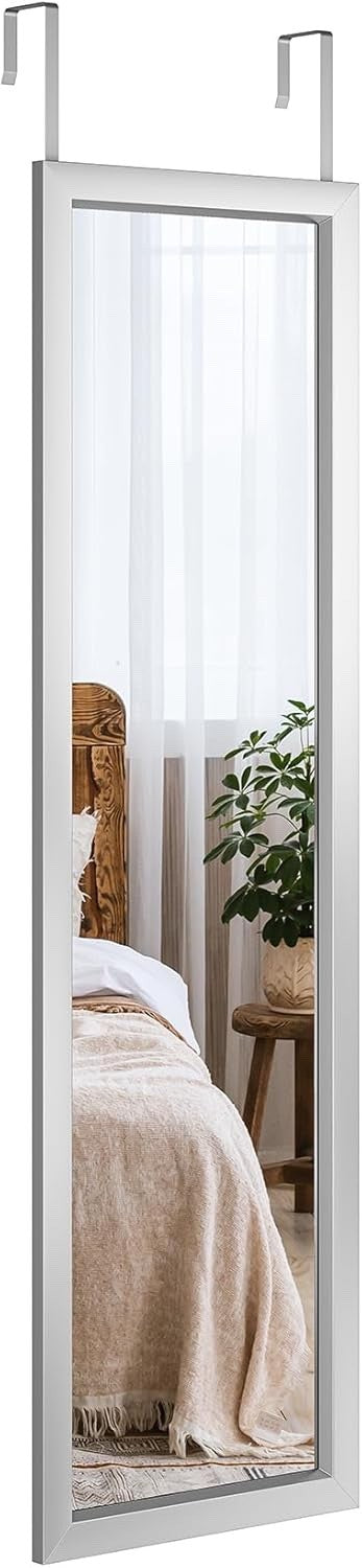 Over Door Full Length Mirror 110x45cm Wall Mounted Silver Frame Bedroom