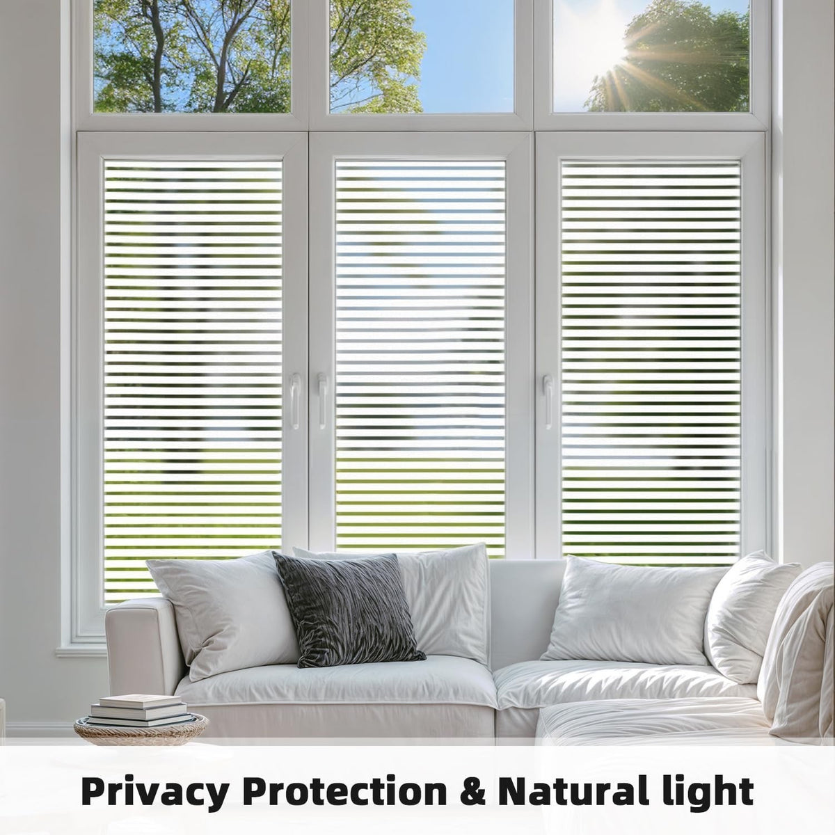 Window Film Privacy Frosted 60x200cm Medium Stripes Static Cling No Glue Glass R