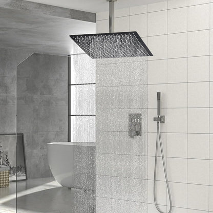 Rainfall Shower Head Square 16 Inch Black Stainless Steel Adjustable Swivel G1/2