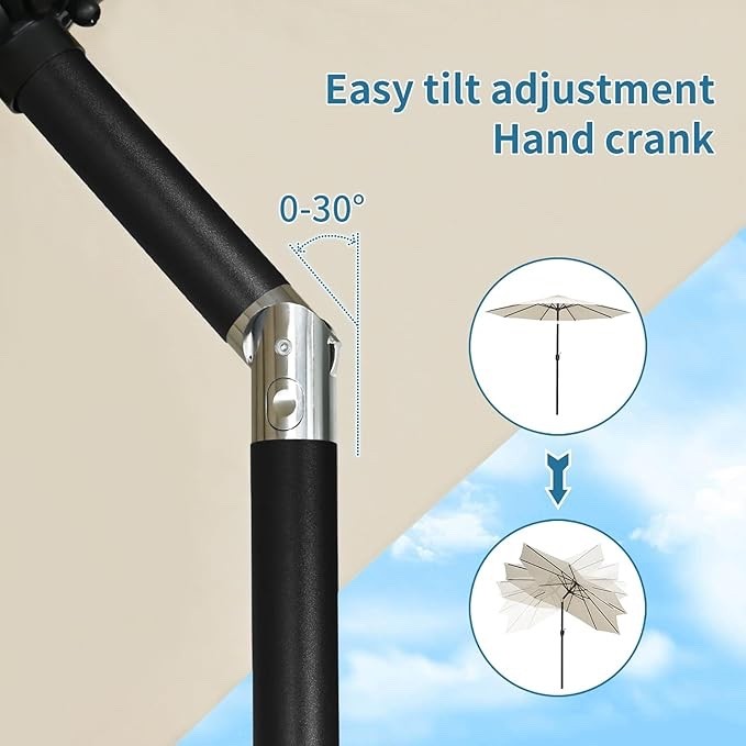 250cm Aluminium Garden Parasol Umbrella Crank Tilt UV50+ Sun Shade