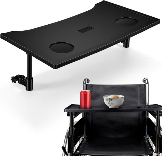 Wheelchair Tray Table Folding Lap Desk Cup Holder Black 53x30cm Dining Reading