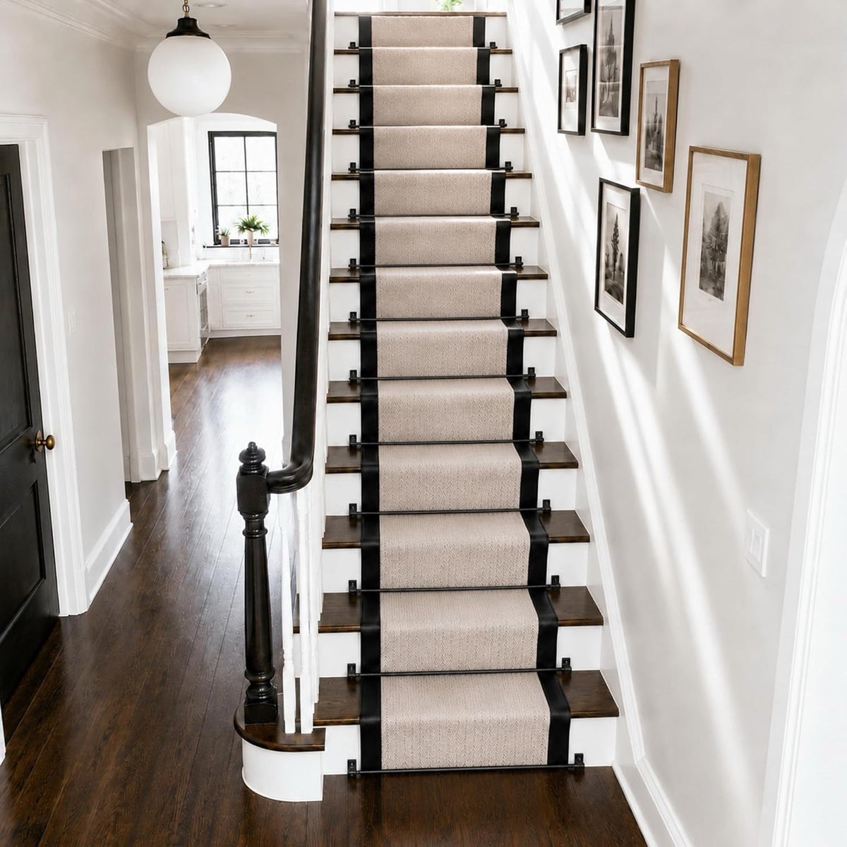 Stair Carpet Rods Runner Set 13 Black Wrought Iron 70cm Round Finials Cut Size