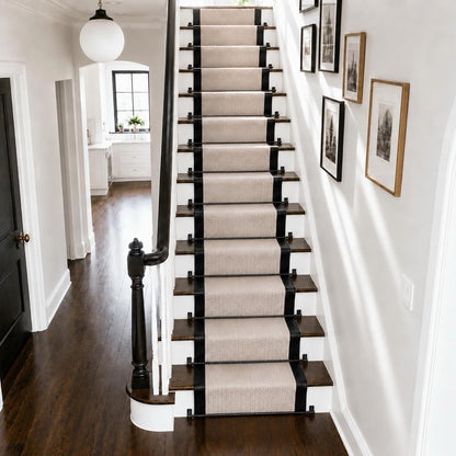 Stair Carpet Rods Runner Set 13 Black Wrought Iron 70cm Round Finials Cut Size