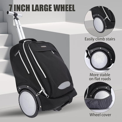 Rolling Backpack Carry On Laptop Bag Large Wheels Telescopic Handle Travel