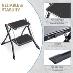 2 Step Folding Ladder Double Sided Step Stool w Handle Large Platform