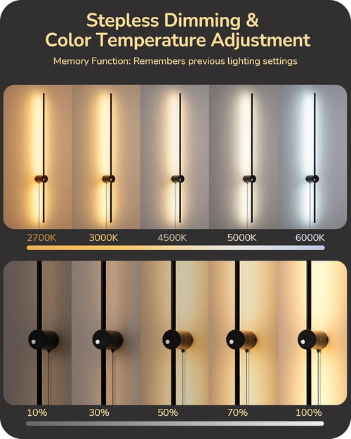 100cm LED Wall Light Set of 2 Dimmable Sconce 3000K-6000K Remote Rotate Black