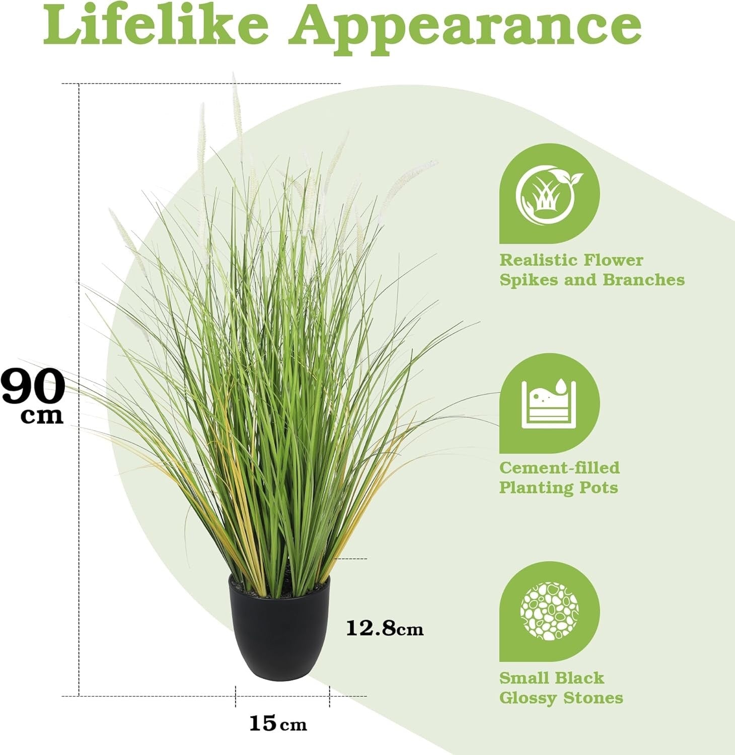 3ft Artificial White Foxtail Grass Plants 2 Pack Faux Potted Indoor Decor