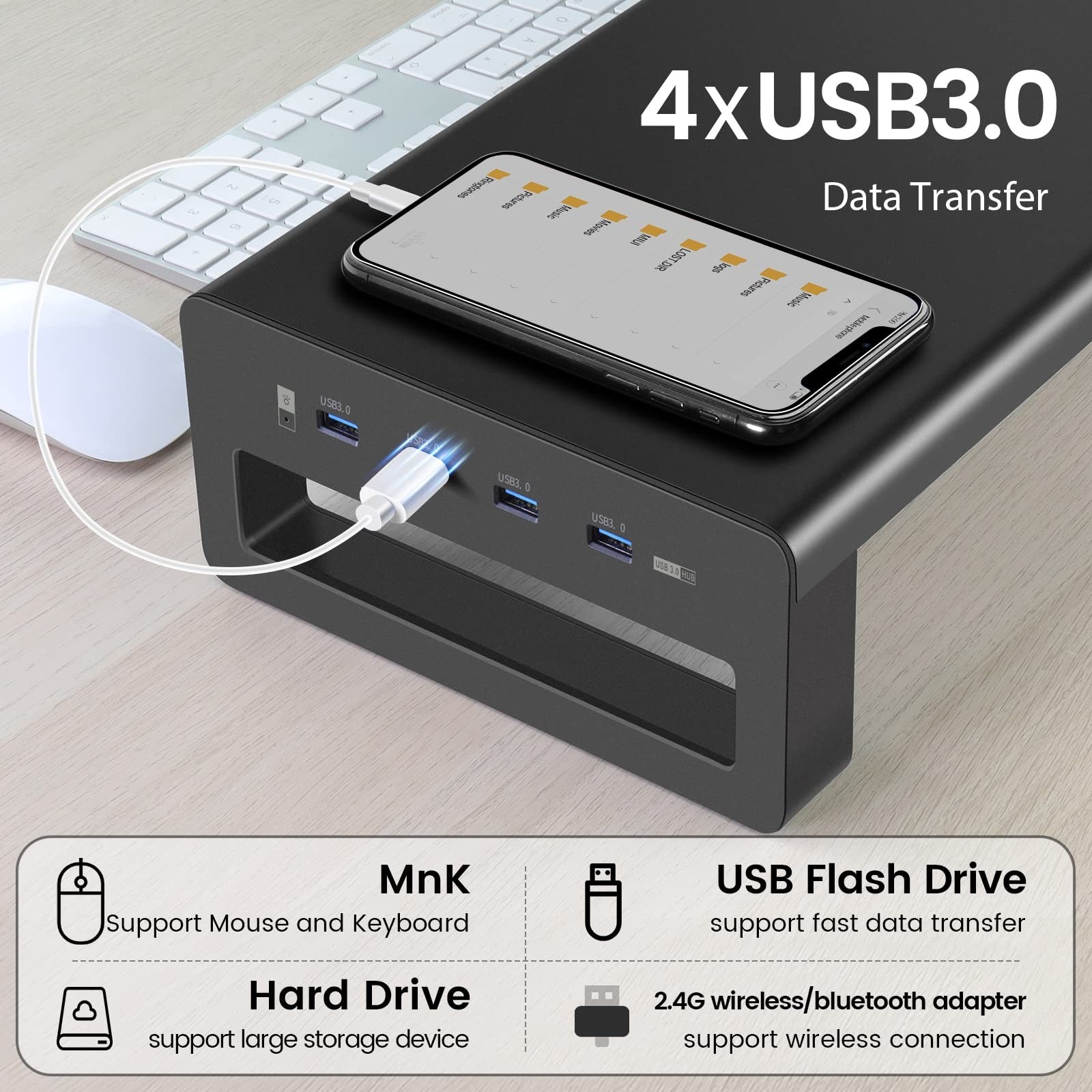 VAYDEER Monitor Stand with 4 USB 3.0 Ports Metal Computer Stand Riser Black
