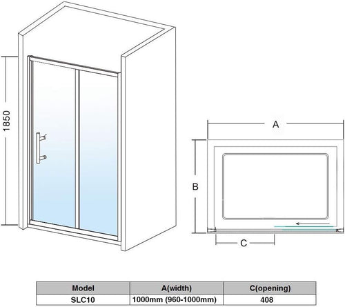 1000mm Sliding Shower Door 6mm Tempered Safety Glass Reversible Enclosure