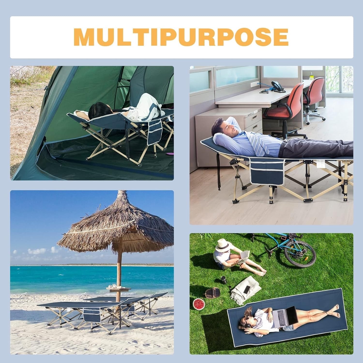 Extra Large Camping Bed Foldable Heavy Duty Camp Cot 550lb Carry Bag