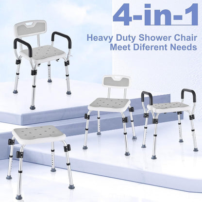 Shower Chair Bath Seat Stool Adjustable Height Non Slip Arms Backrest 150kg Grey