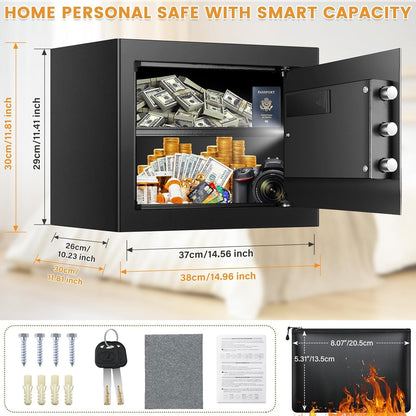 Digital Safe Box 34L Home Security Fireproof Money Bag Removable Shelf Black