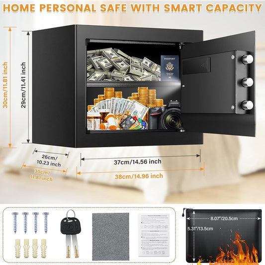 Digital Safe Box 34L Home Security Fireproof Money Bag Removable Shelf Black
