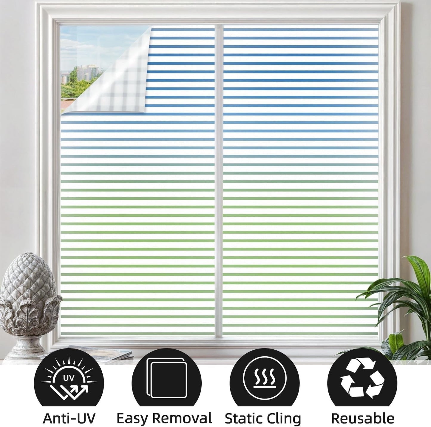 Window Film Privacy Frosted 60x200cm Medium Stripes Static Cling No Glue Glass R