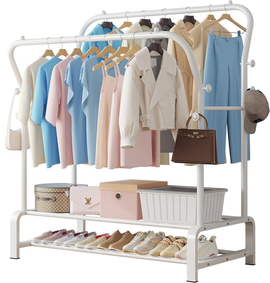 SMILOVII Heavy Duty Clothes Rail with Metal Double Coat Stand Rack White