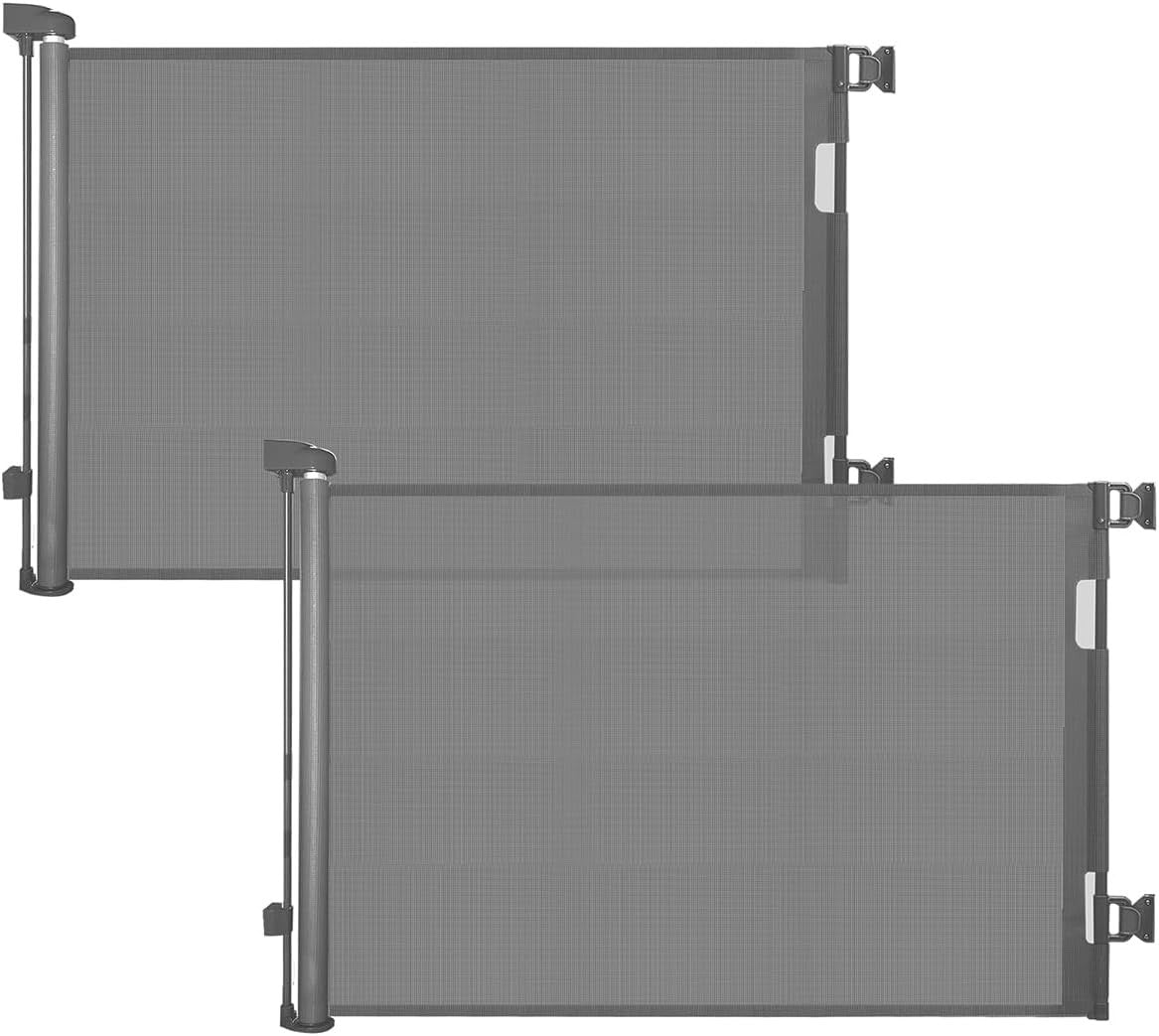 Baby Gate Retractable Mesh Dog Gate 86cm 140cm Length Grey Safety Doorway 2 Pack