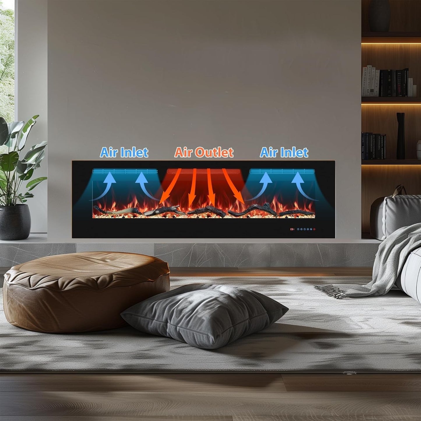 Electric Fireplace Heater 36in Wall Mounted Recessed LED Timer Remote Insert