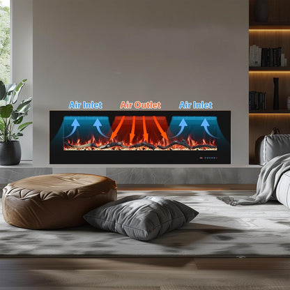 Electric Fireplace Heater 36in Wall Mounted Recessed LED Timer Remote Insert
