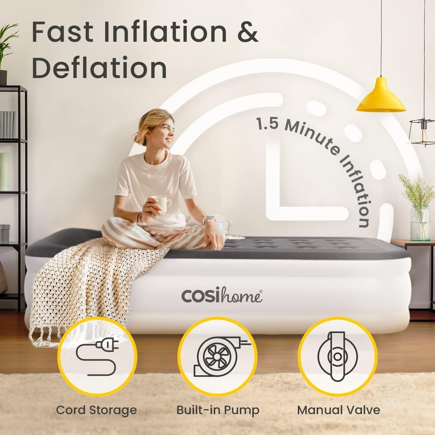 Cosi Home® Single Sized Air Bed Inflatable Mattress with Electric Pump