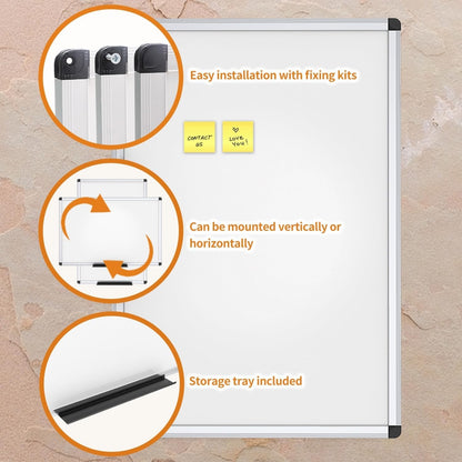 Magnetic Whiteboard Dry Erase Board 90x60cm Wall Mounted Aluminium Frame Tray