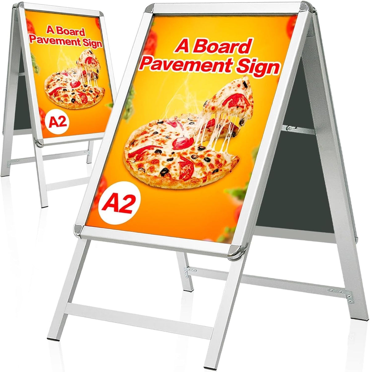 A2 Pavement Sign Board Double Sided A Frame Poster Display Silver Aluminium