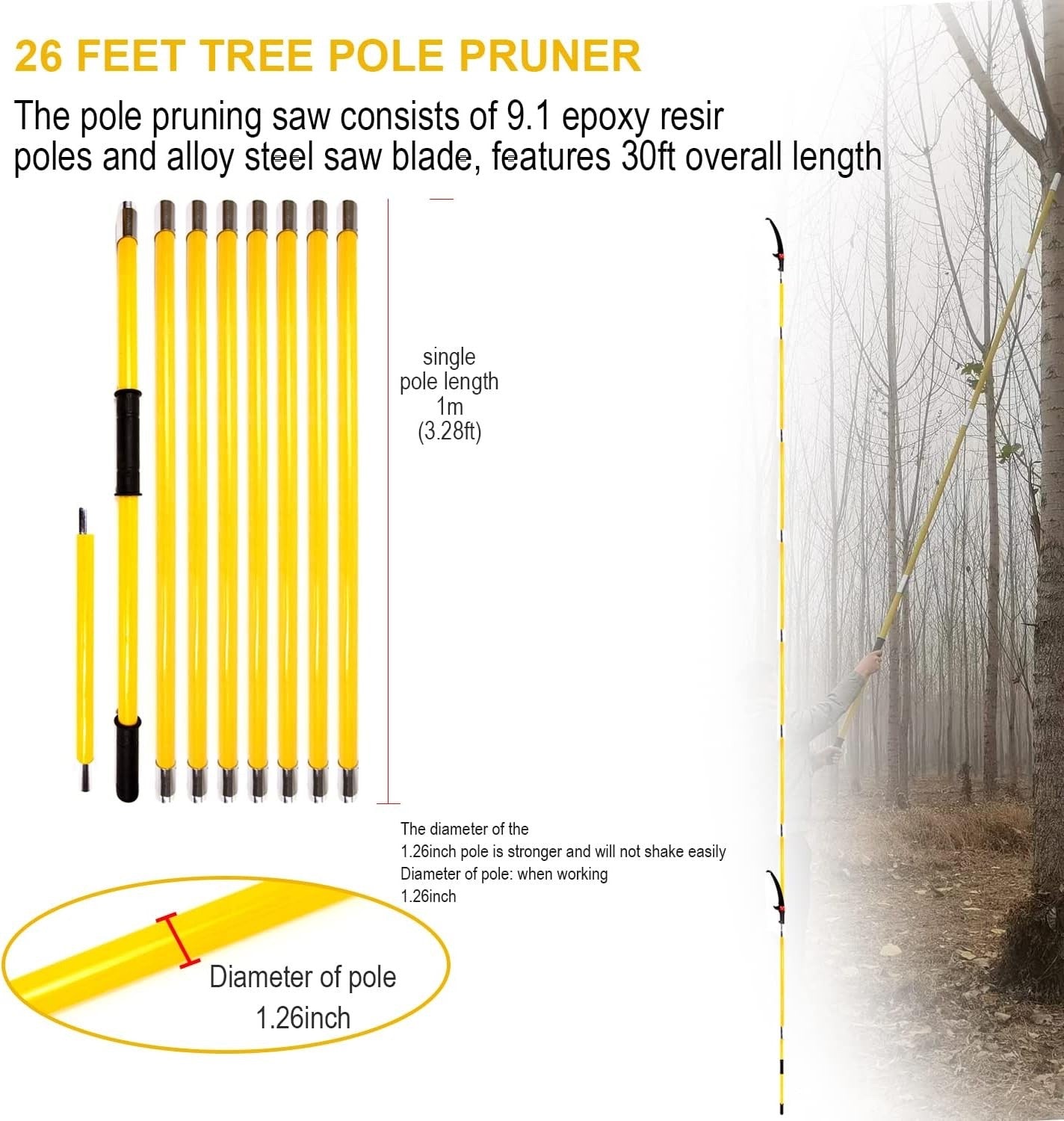 Tree Pruning Pole Saw 30FT 9M Extendable Manual Branch Cutter Lopper Garden Tool