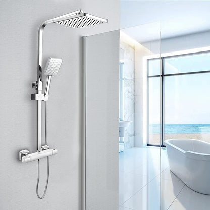 Thermostatic Shower Mixer Set Chrome Rainfall Riser Rail Anti Scald Bath Tap