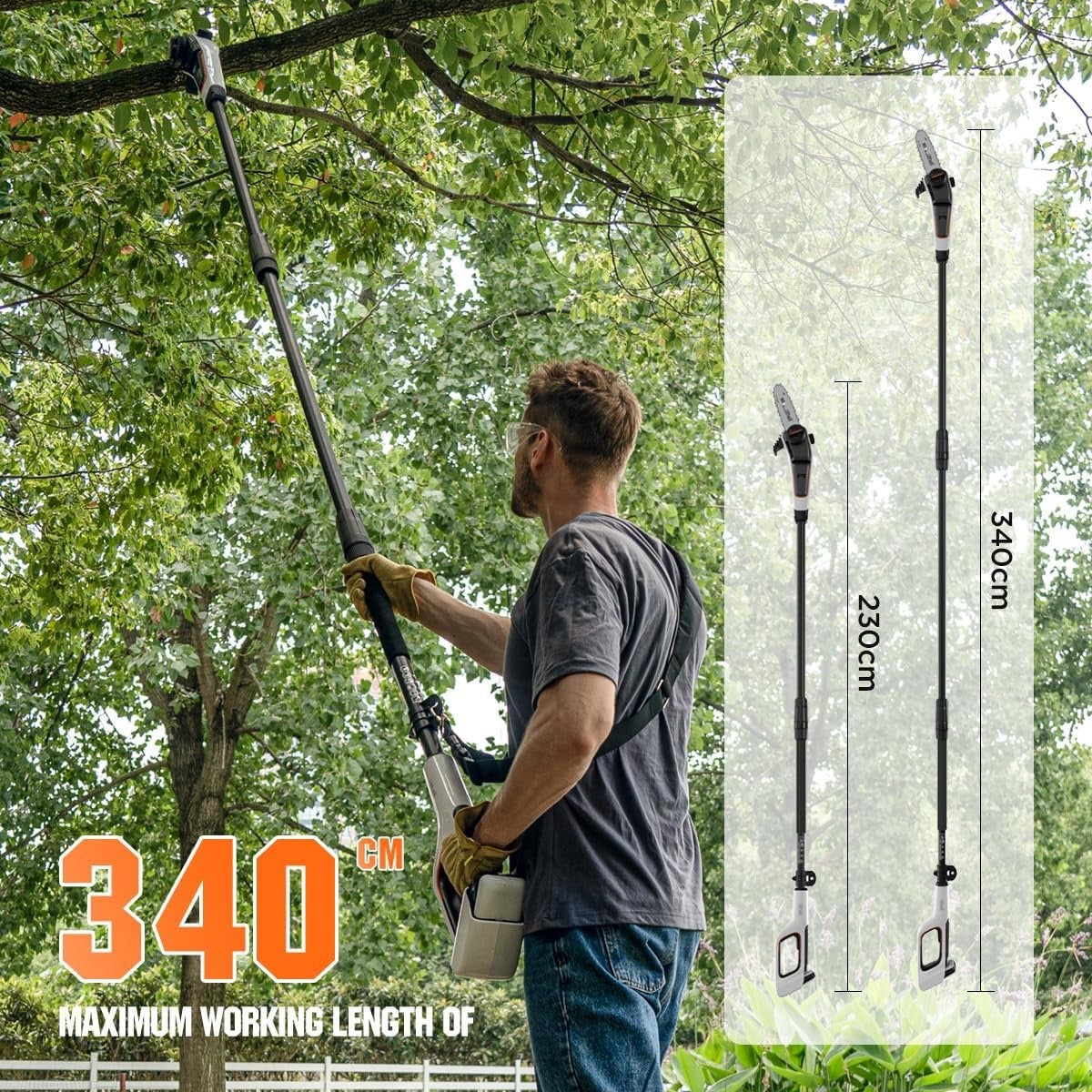 Cordless 20cm Pole Saw 2.0Ah Battery Electric Tree Trimmer 27ft/s Pruning