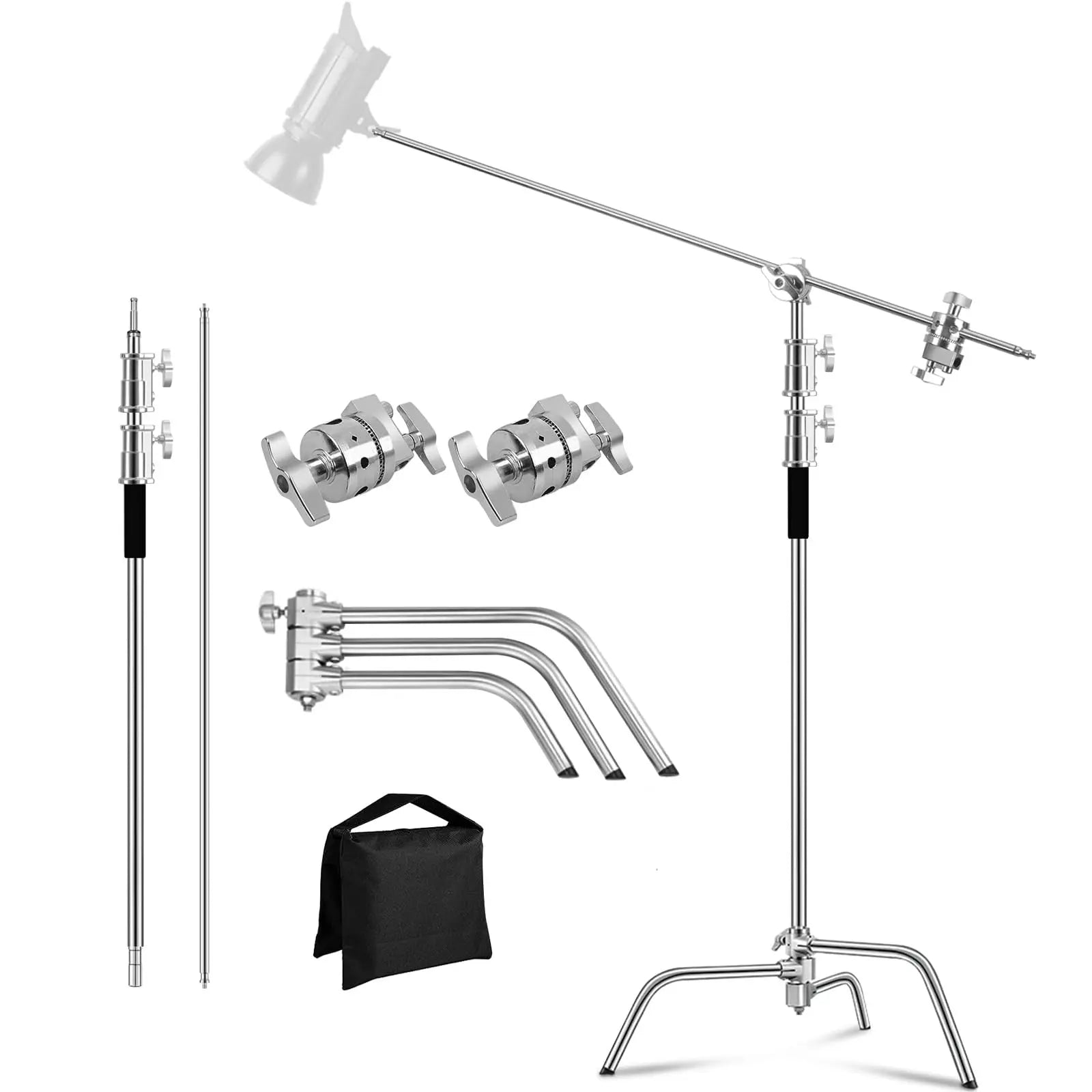 MSKIRA Stainless Steel C Stand with Boom Arm Max Height 10.8ft/330cm Heavy Duty