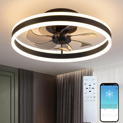 Ceiling Fan Light 50cm Remote 6 Speed Reversible Dimmable LED 5500lm Black Quiet