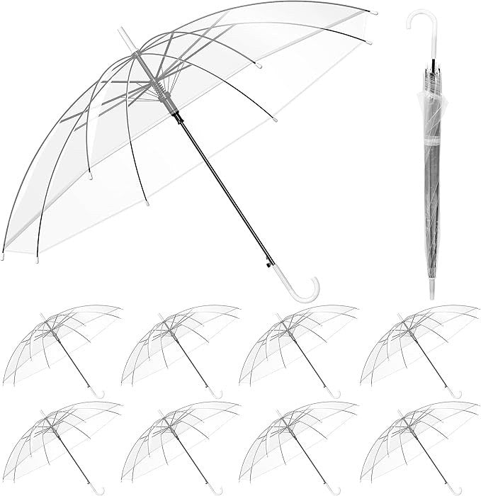 Clear Wedding Umbrellas 10 Pack Transparent Dome White Semi Auto Bride Party
