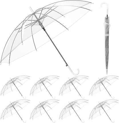 Clear Wedding Umbrellas 10 Pack Transparent Dome White Semi Auto Bride Party