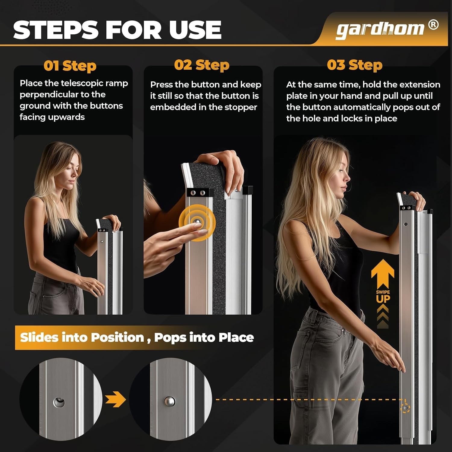 2PCS 7FT Telescopic Wheelchair Ramps Portable Adjustable 272KG Heavy Duty