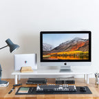 Dual Monitor Stand Riser Bamboo Desk Shelf White Heavy Duty 130lb Storage