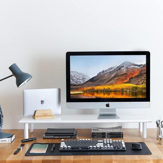 Dual Monitor Stand Riser Bamboo Desk Shelf White Heavy Duty 130lb Storage