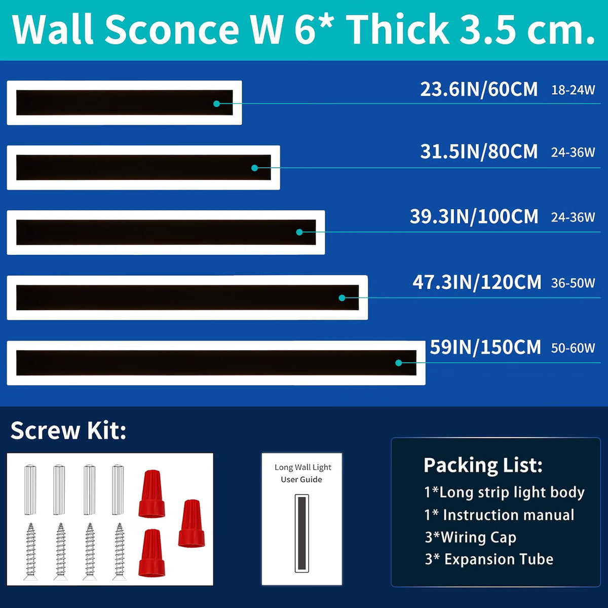 Outdoor Wall Light LED Vertical 100cm 32W 6500K Cool White IP65 Waterproof Black