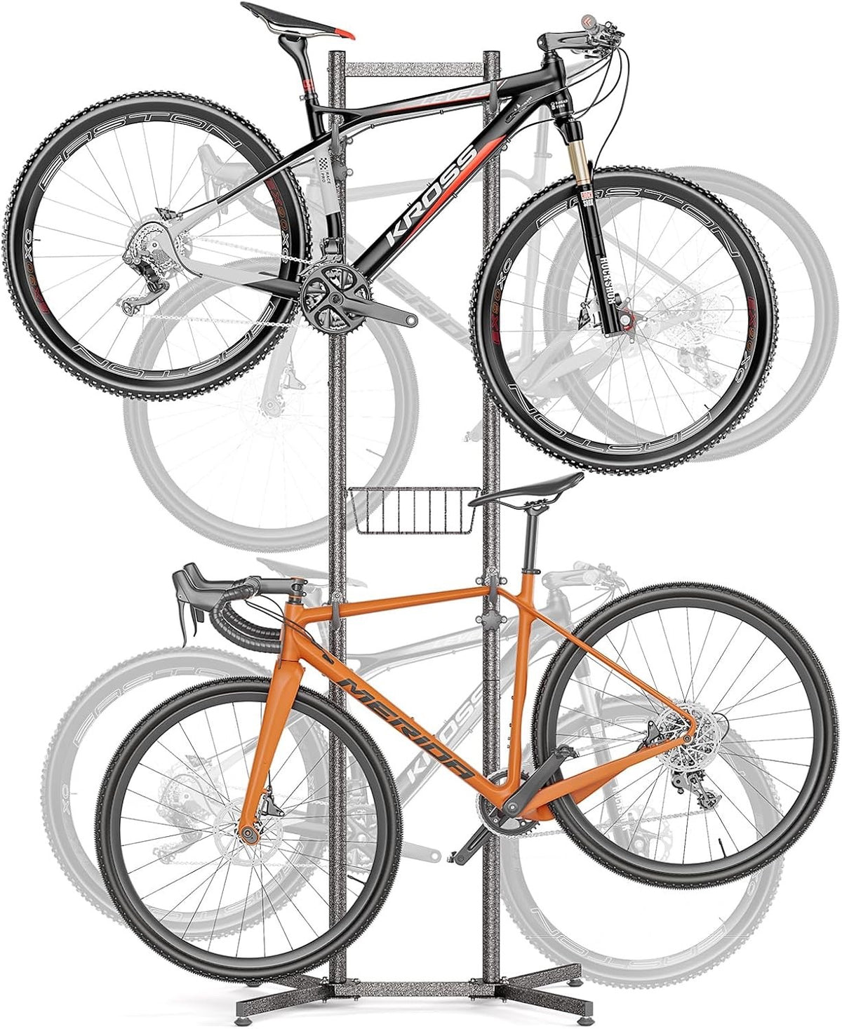 Bike Storage Rack Stand 4 Bicycle Floor Holder Garage Organiser with Basket