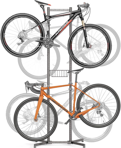 Bike Storage Rack Stand 4 Bicycle Floor Holder Garage Organiser with Basket