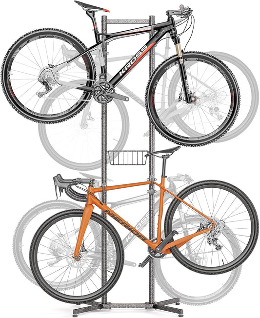Bike Storage Rack Stand 4 Bicycle Floor Holder Garage Organiser with Basket